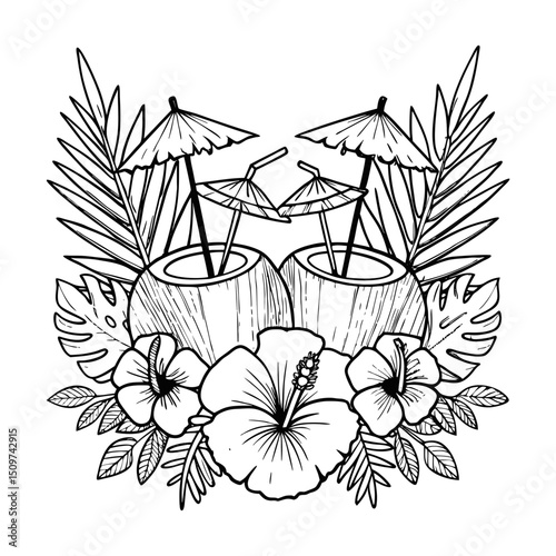 hand drawn flowers with coconut