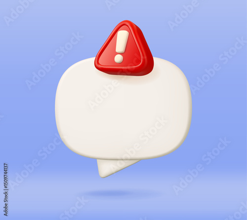 Text box with alert vector 3d icon. Exclamation mark in triangle sign. Cartoon danger message template. Problem or error notice illustration