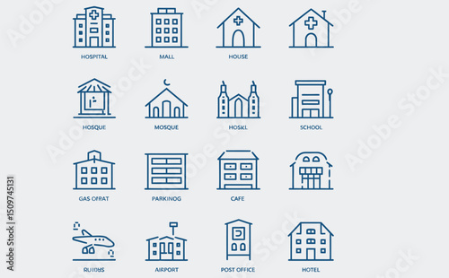 City hall building icon set. vector illustration.
