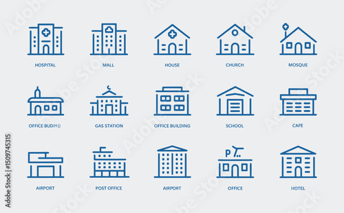 City hall building icon set. vector illustration.
