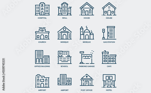 City hall building icon set. vector illustration.

