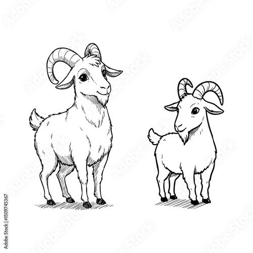 Two goats illustrated in clean line style, representing qurban tradition during Eid al-Adha in Islamic culture