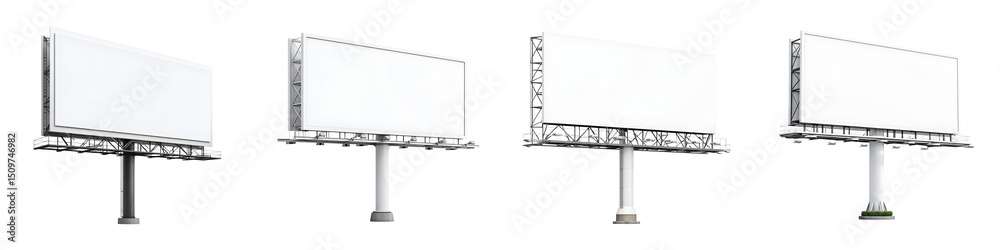 Obraz premium Versatile, empty billboards for advertising, featuring a sleek, modern design in varying heights, ideal for promotional campaigns and marketing purposes in urban settings