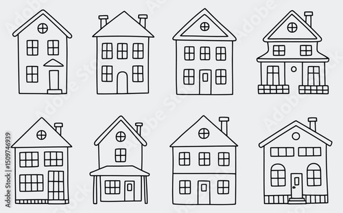 Building web icons in line style. Hotel, hospital, apartament, city, town house, mall, coffee, collection. Vector illustration.

