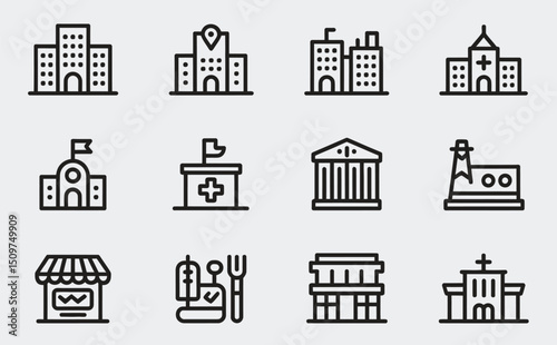 Vector black building icon set
