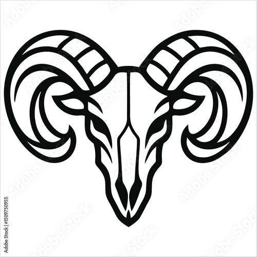 Ram skull outline with ornate horns