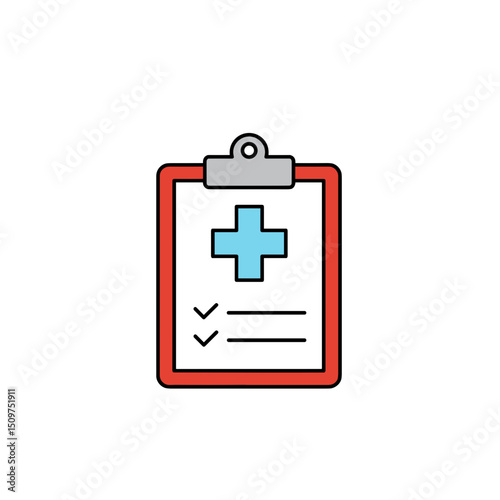 Medical checklist clipboard with blue cross icon