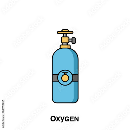 Oxygen tank icon with label in flat blue style
