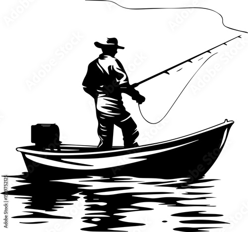 Fisherman vector illustration black and white silhouette