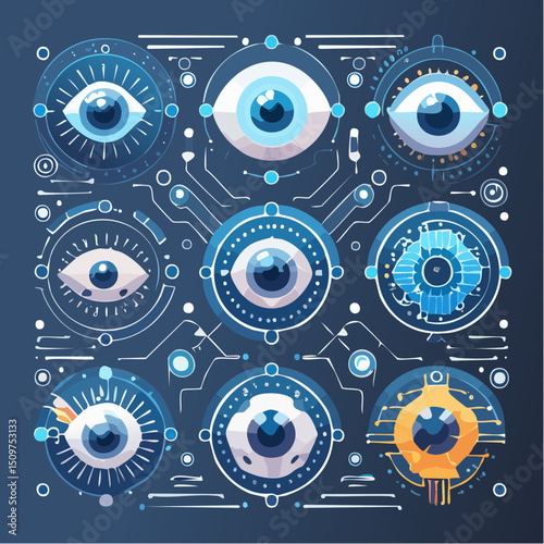 A clean icon sheet of cybernetic implants, featuring ports, tech enhancements, and neural interfaces. Ideal for futuristic design, biotech visuals, or gaming assets.