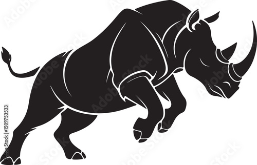 Charging Rhino in Dynamic Motion Silhouette
