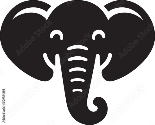 Happy Elephant Face Silhouette from Front View