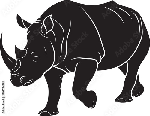 Powerful Walking Rhino Silhouette in Forward Motion