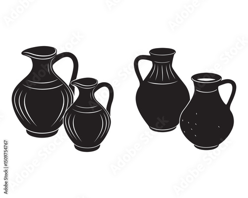 clay showpieces Elegant and artistic black clay vase with intricate orange stripes, perfect for home decor and floral arrangements.