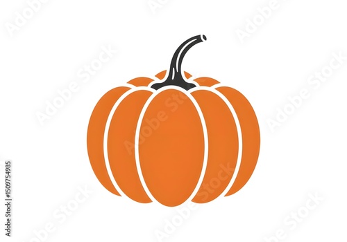 Illustration of an orange pumpkin with a black stem on a white background in vector format