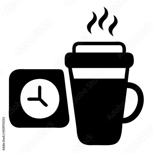 Modern Coffee Break Icon Black Silhouette on Transparent Background