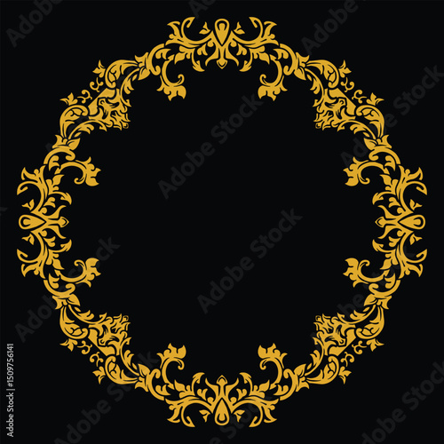 Round Ornamental Gold Frame for Elegant Monogram or Logo Placement