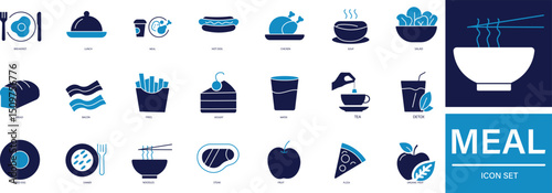 Meal & Food Icon Set  Breakfast, Lunch, Dinner, and Nutrition Symbols