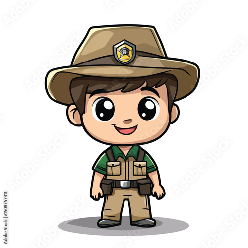 Cheerful Cartoon Boy in Explorer Outfit with WideEyed Expression