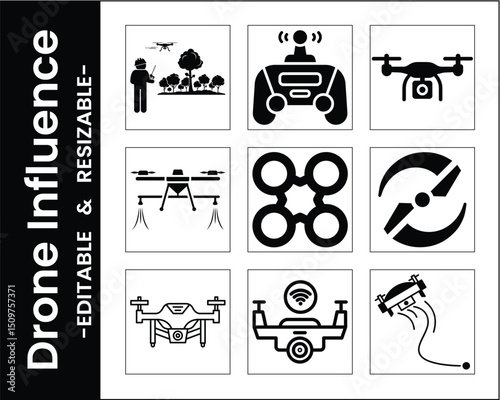 Drone Technology Icons And Agricultural Drone Vector Illustration Elements For Design