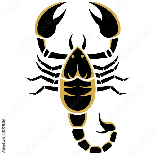 Black and gold scorpion with curved tail and sharp claws