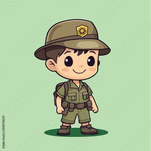 Cheerful Cartoon Boy in Khaki Explorer Outfit