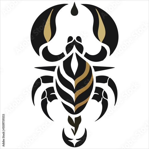 Stylized scorpion design featuring a black  gold color scheme