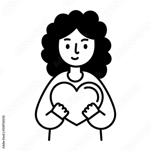 A teacher holding heart, doodle style icon 

