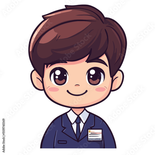 Cheerful Cartoon Boy in Suit with ID Badge