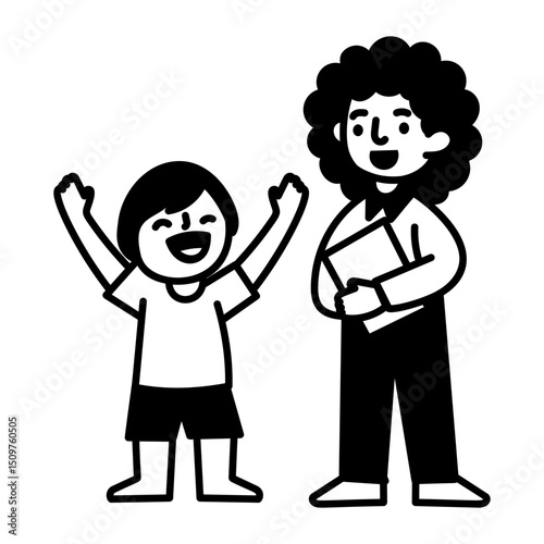 A hand drawn style icon showing a happy student 
