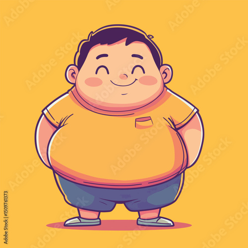 Cheerful Cartoon Boy with a Happy Smile and Hands Behind Back