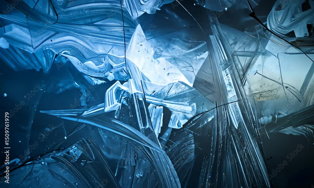 Abstract artwork in cool blues with geometric and fluid elements