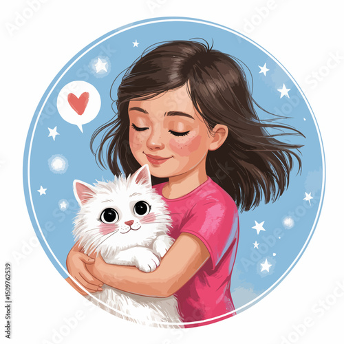 Girl Hugging Cat with Love