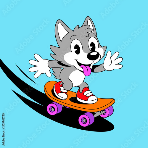 Skateboarding Wolf - Cartoon Character