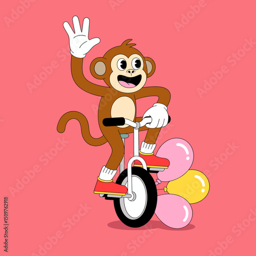 Monkey on Unicycle with Balloons