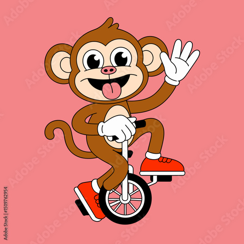 Monkey on Unicycle with Smiling Expression