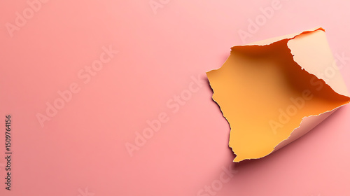 A piece of torn orange paper on a soft pink background, creating a vibrant and dynamic visual effect perfect for design projects.