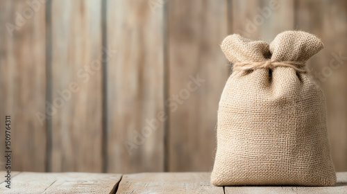 A rustic burlap sack positioned on a wooden surface, evoking a sense of simplicity and natural charm in a home setting.
