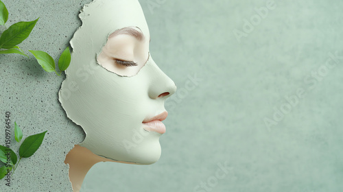 A serene beauty portrait showcasing a woman's face with natural elements, representing tranquility and self-care.