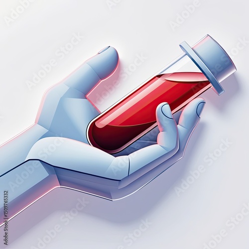 Hand Holding Blood Test Tube, Medical Diagnosis Concept
