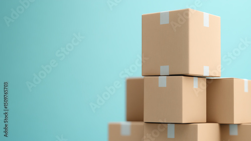 A stack of cardboard boxes against a blue background, symbolizing storage, shipping, and logistics in e-commerce.