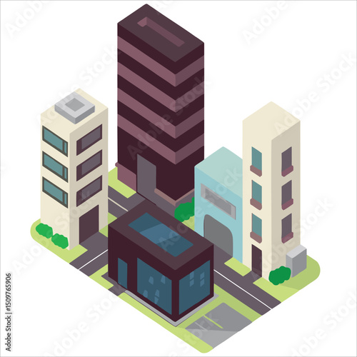 Building project icon isometric building structure and sign vector