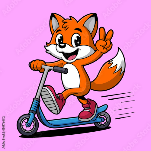 Cartoon Fox Scootering
