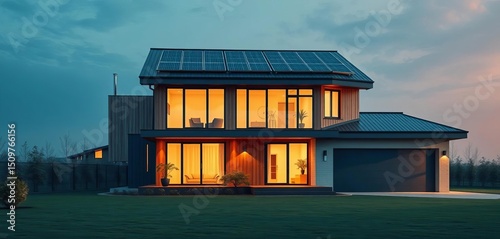 Modern house with high-performance exterior insulation and solar panels,  insulation,  solar panels