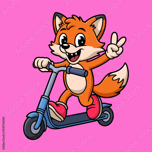 Cartoon Fox Scootering