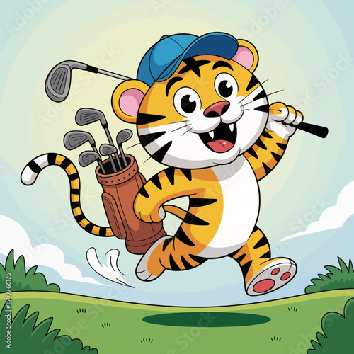 Tiger with Golf Clubs