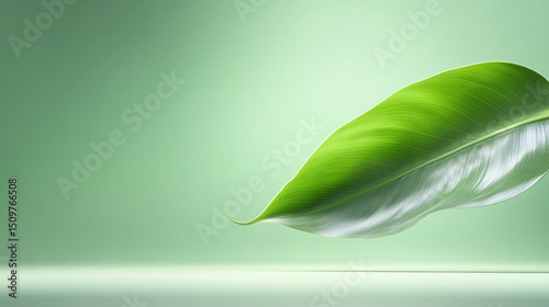 A vibrant green leaf against a soft background, symbolizing freshness and nature's beauty in a minimalist style.