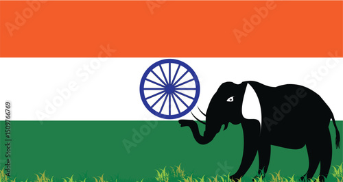 Elephant Against Indian Flag, Religious Animal.