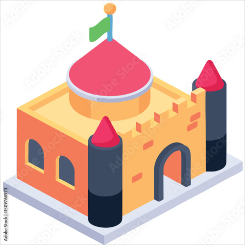 Building project icon isometric building structure and sign vector