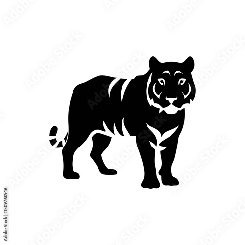 Tiger silhouette, vector silhouette of an animal on a white background